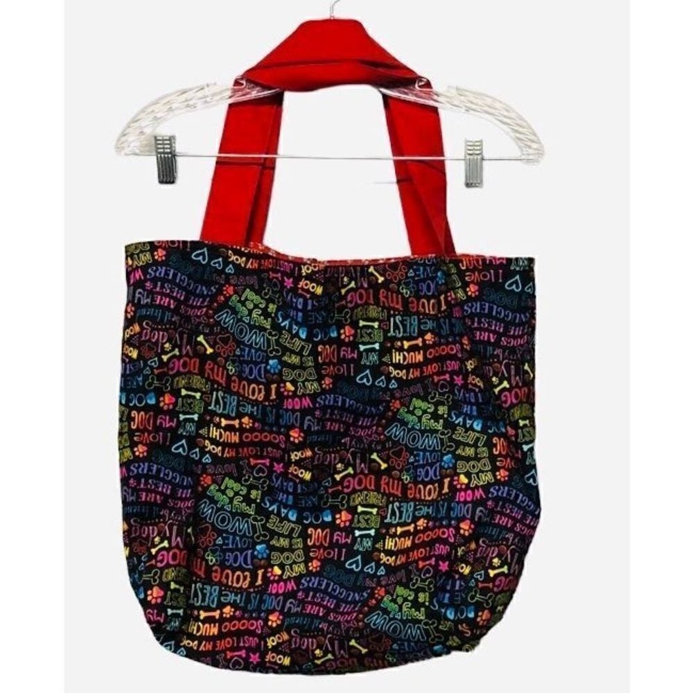 Homemade I Love My Dog Reversible Red Rainbow‎ Tote Bag, Dog Paw-print Dog-mom